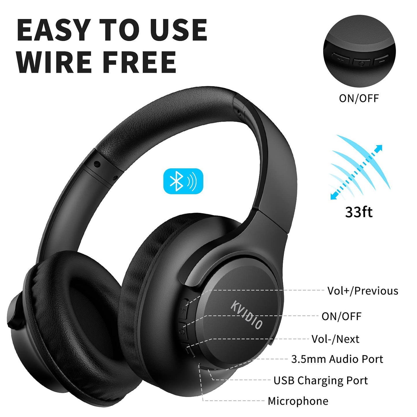 Over Ear Wireless Bluetooth Headphone with 65 Hours Playtime