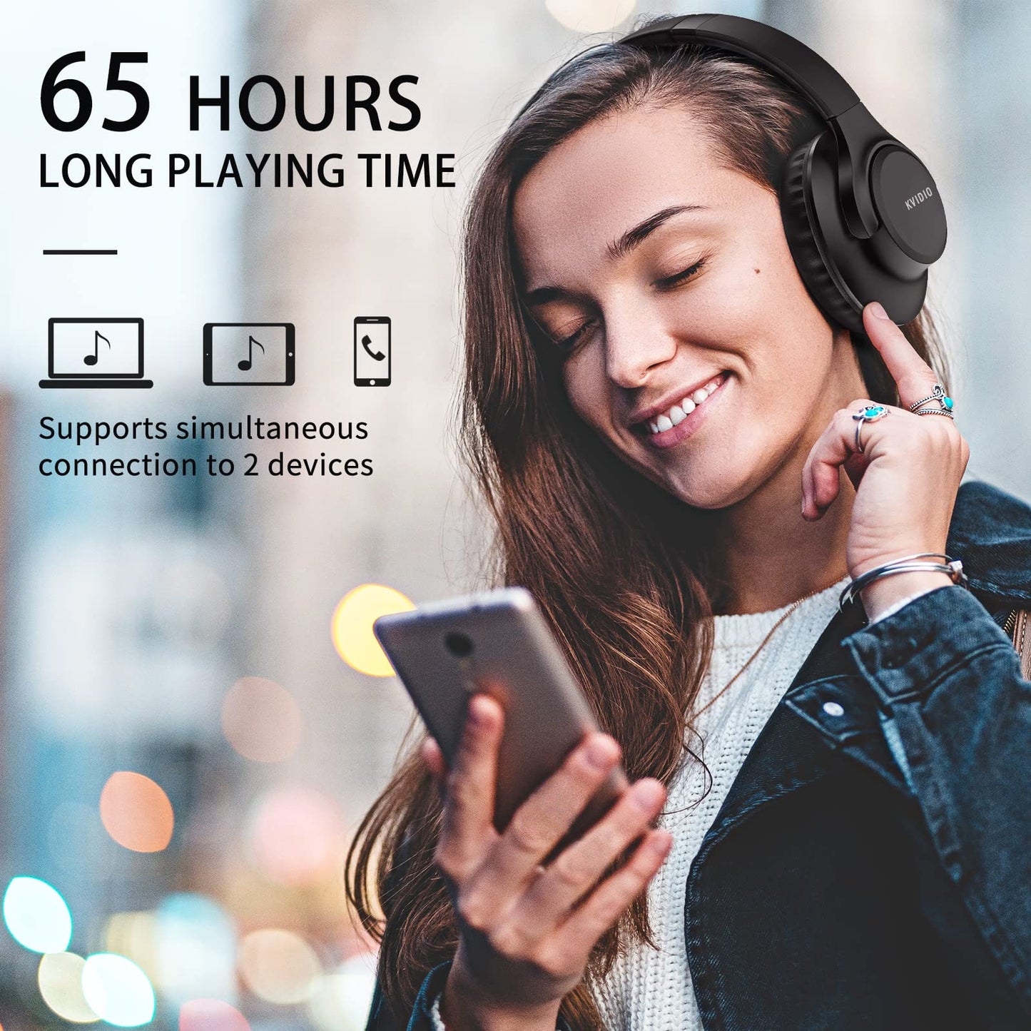 Over Ear Wireless Bluetooth Headphone with 65 Hours Playtime