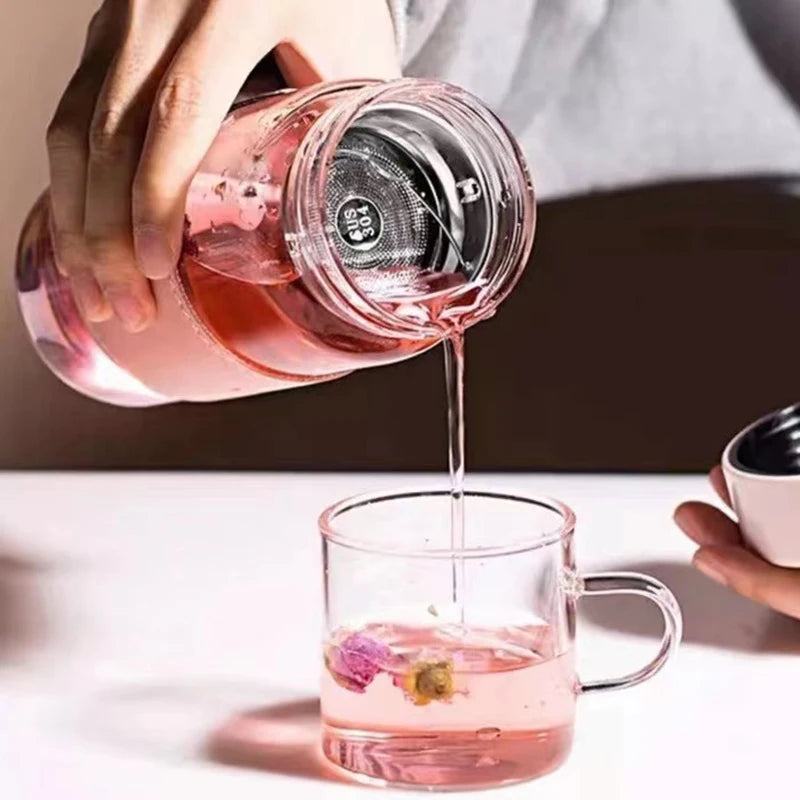 Fashion Green Glass Water Bottle 480ml with Tea Infuser & Insulation Sleeve