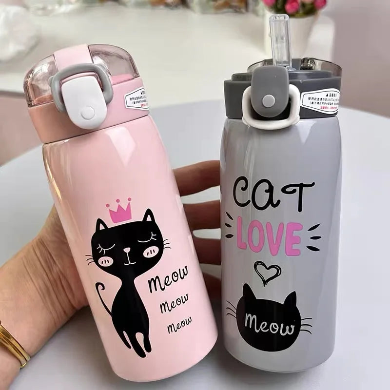 Meow-The Cat Stainless Steel Thermal Flask with Straw for Kids