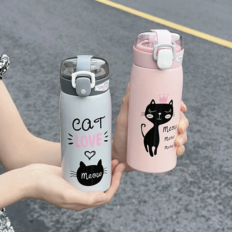 Meow-The Cat Stainless Steel Thermal Flask with Straw for Kids