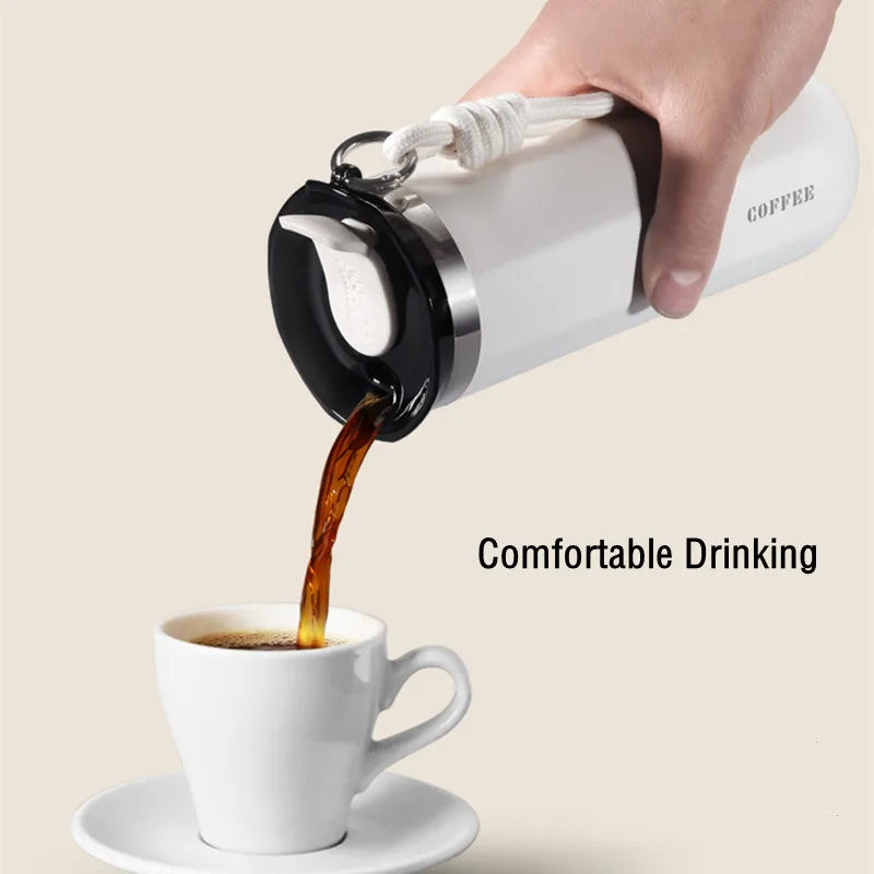 Double Stainless Steel Travel Mug for Coffee/Tea/Cold Drink, Leak Proof with Carry Rope