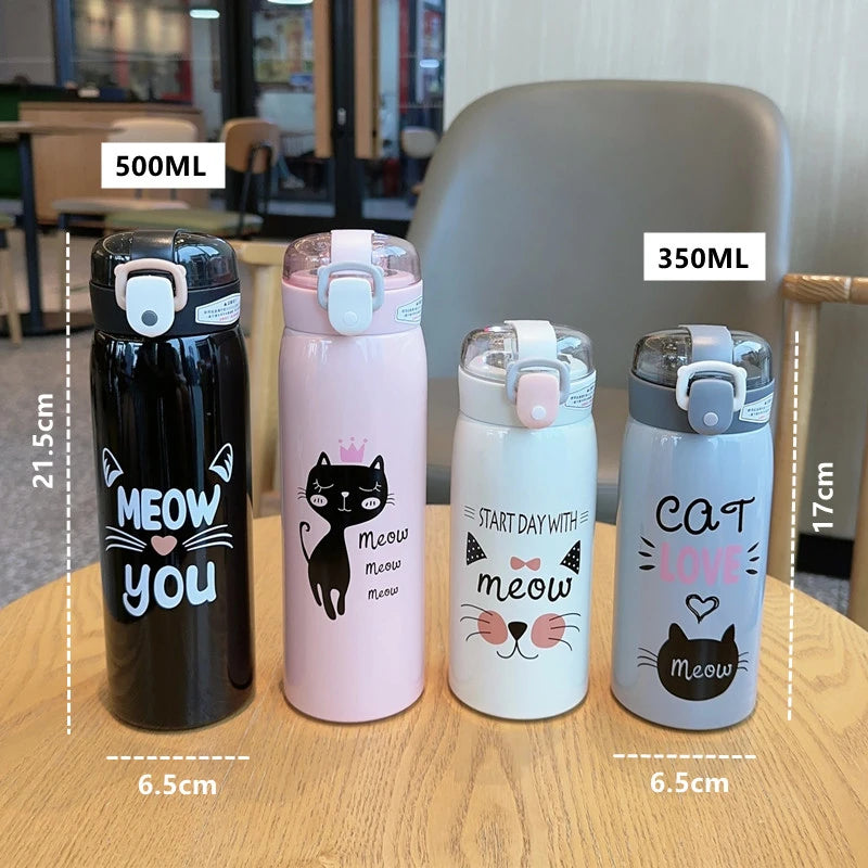 Meow-The Cat Stainless Steel Thermal Flask with Straw for Kids