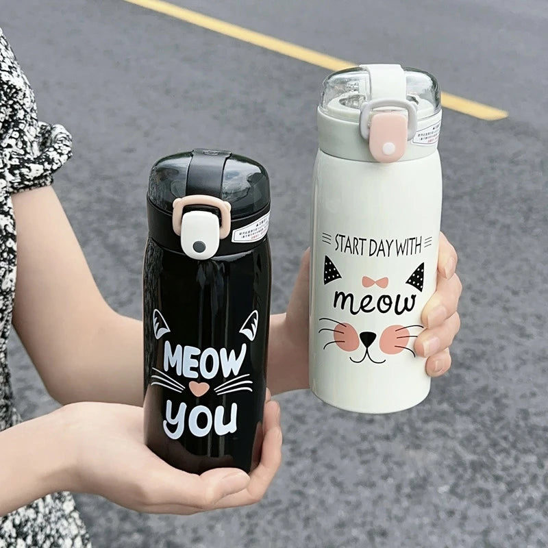 Meow-The Cat Stainless Steel Thermal Flask with Straw for Kids