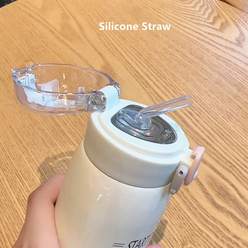 Meow-The Cat Stainless Steel Thermal Flask with Straw for Kids