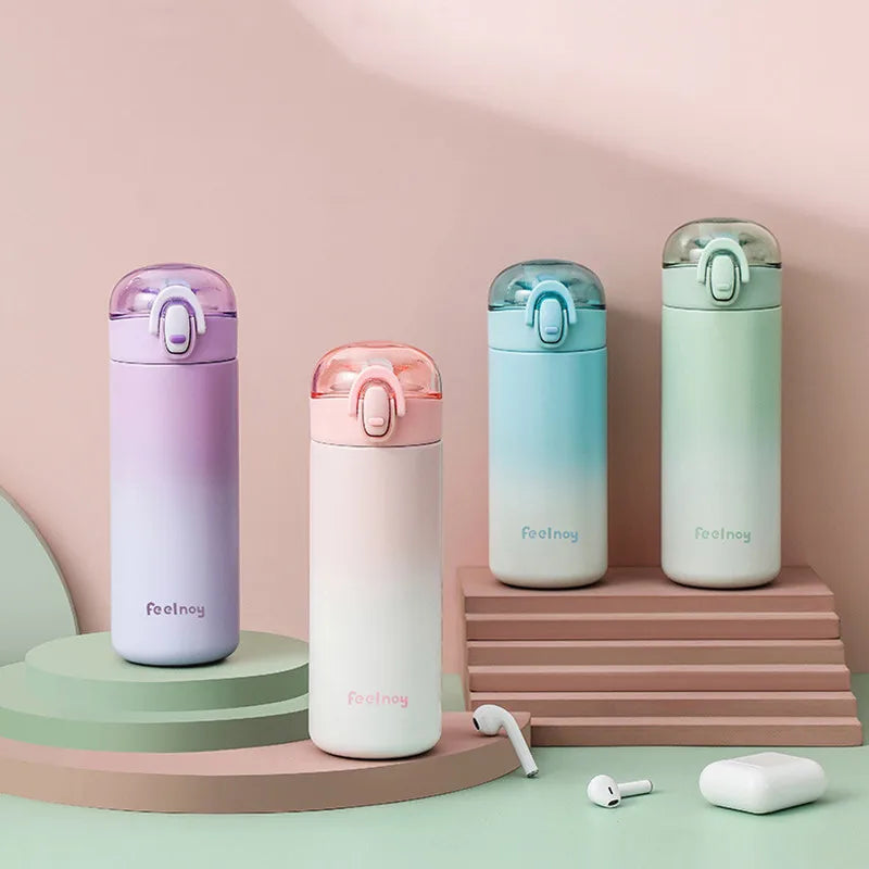 Double Stainless Steel Vacuum Flask With Straw Travel Mug Tumbler