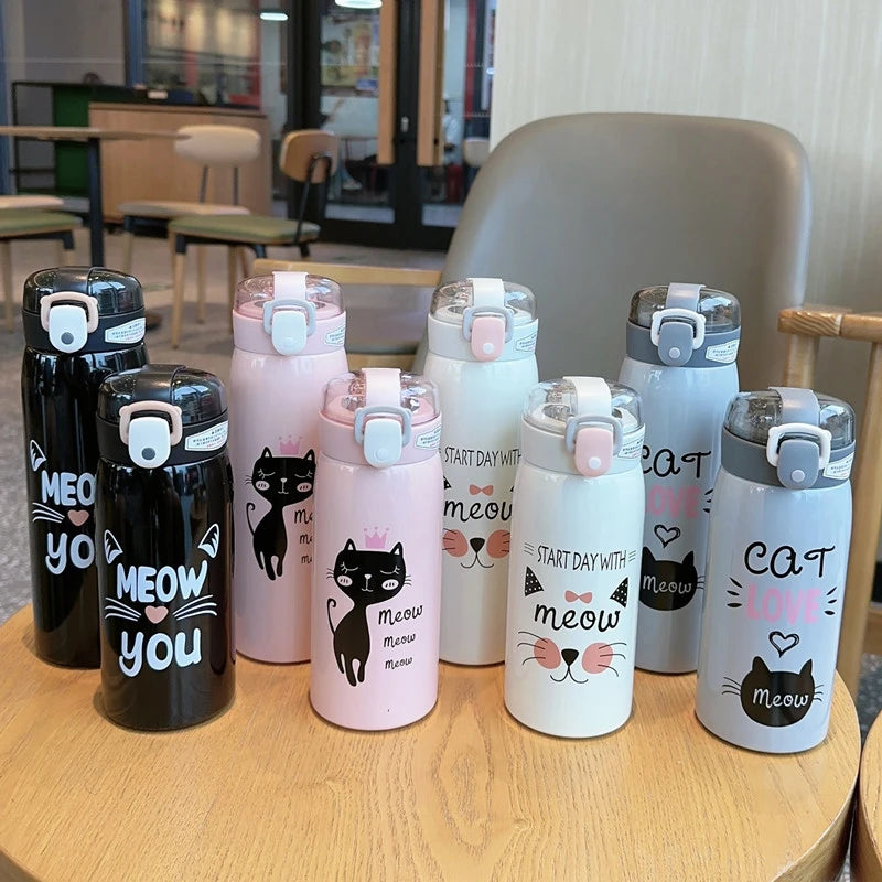 Meow-The Cat Stainless Steel Thermal Flask with Straw for Kids