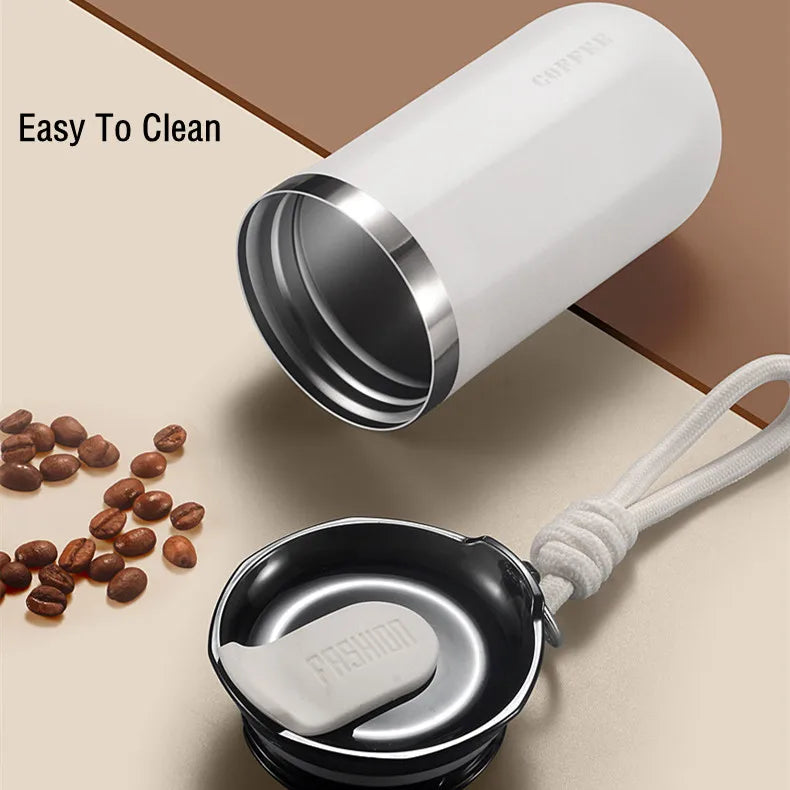 Double Stainless Steel Travel Mug for Coffee/Tea/Cold Drink, Leak Proof with Carry Rope