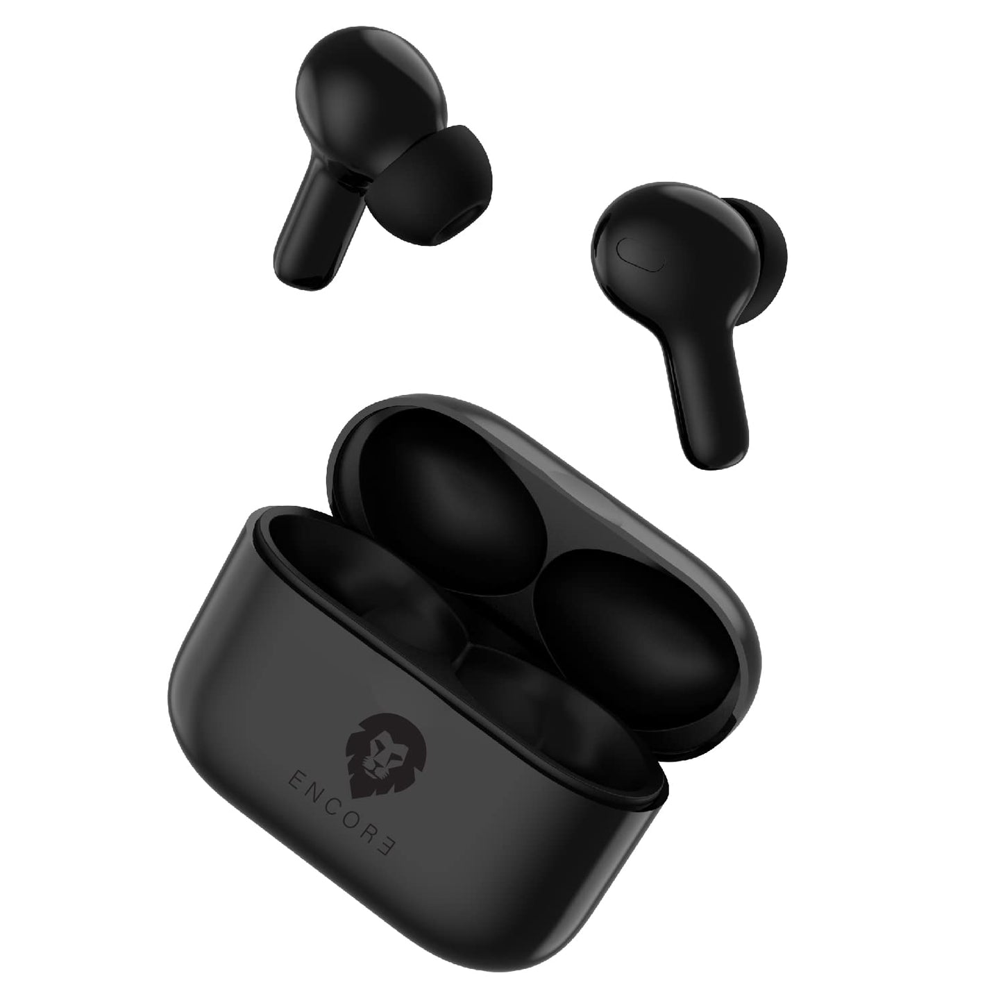 Encore FlyTouch 2.0 wireless Bluetooth earbuds with charging case and USB-C cable