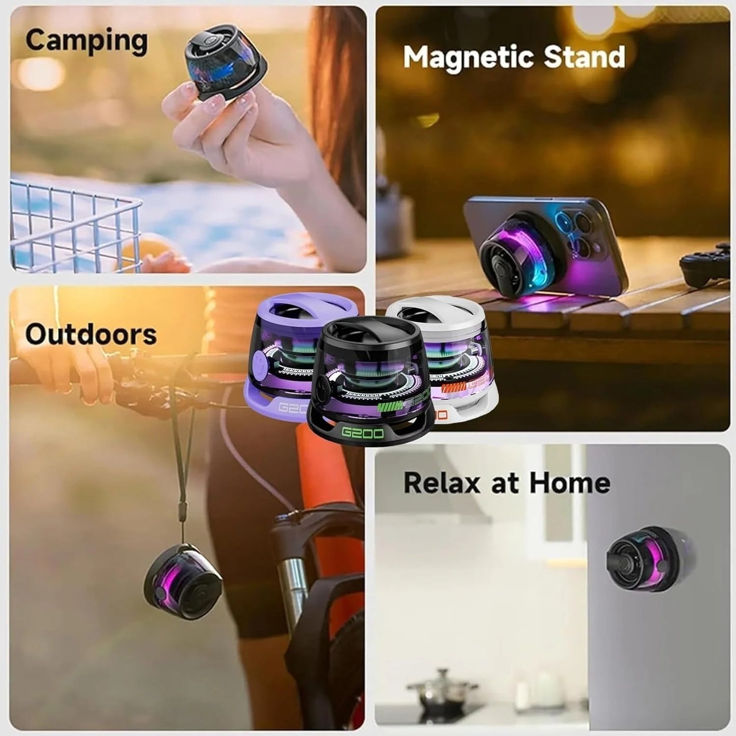 Portable Magnetic G200 LED Bluetooth Speaker Wireless Mini Speakers RGB Light