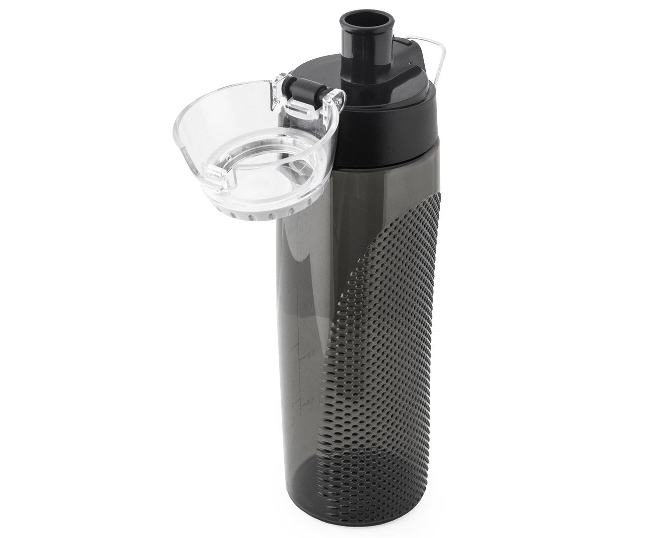 Thermos 680ml black water bottle with ergonomic design and flip lid