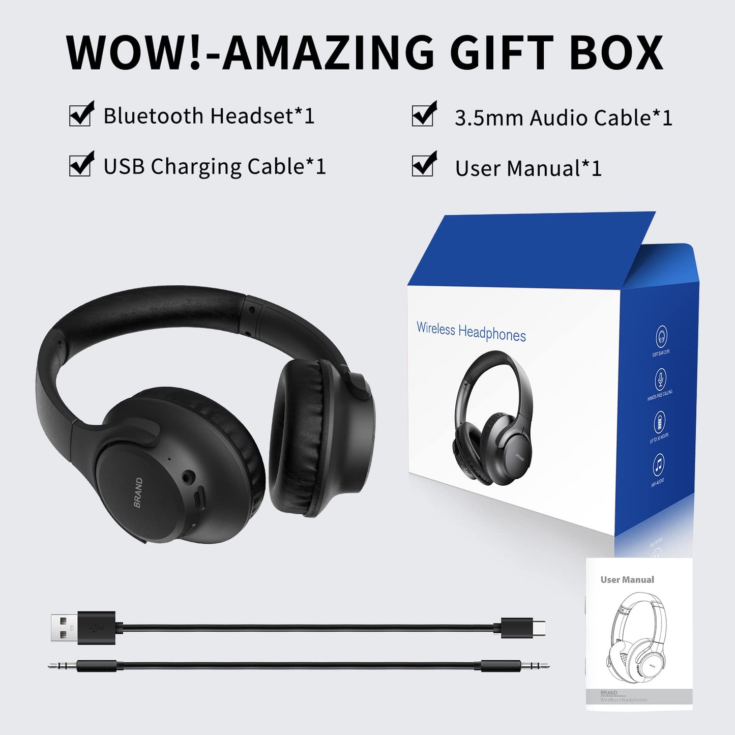 Over Ear Wireless Bluetooth Headphone with 65 Hours Playtime