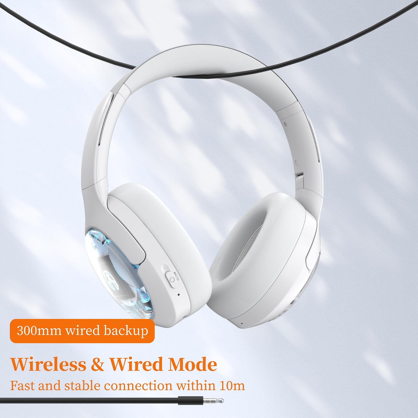 Active Noise Cancelling Bluetooth Over-ear Headphones, 100H Playtime with Microphone