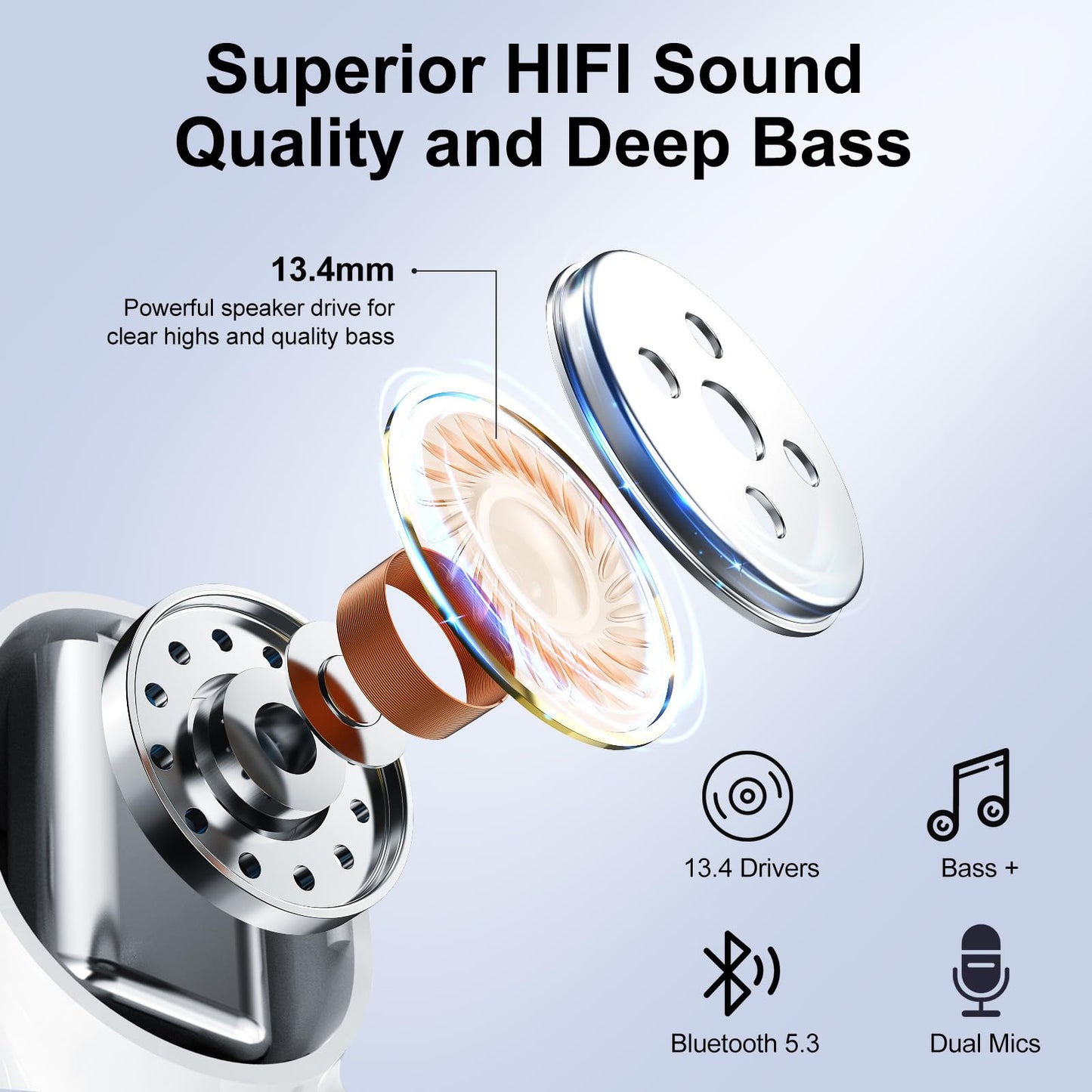 Wireless Earbuds - Bluetooth 5.3 Headphones HiFi Stereo Deep Sound