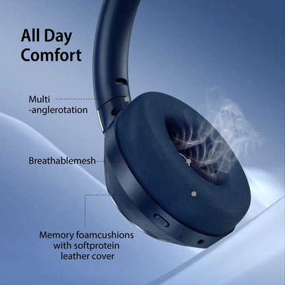 Active Noise Cancelling Bluetooth Over-ear Headphones, 100H Playtime with Microphone