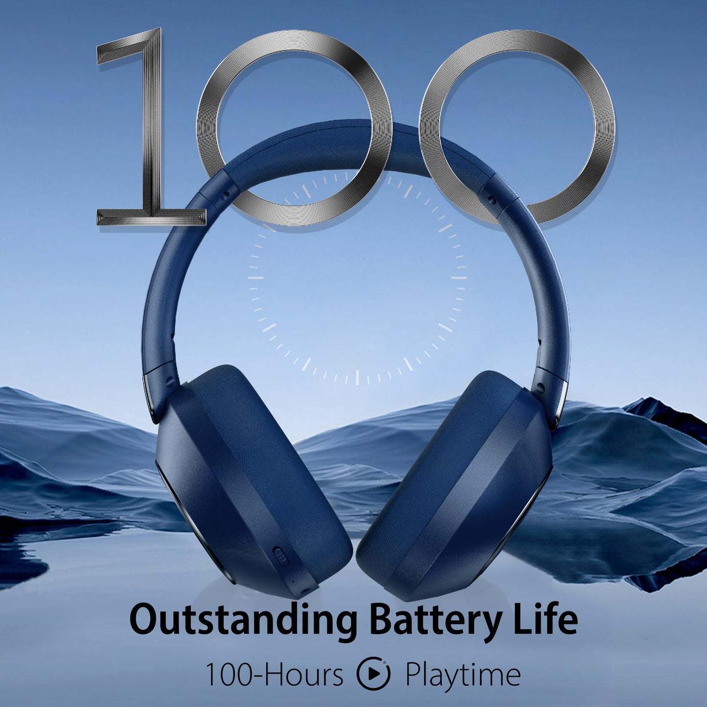 Active Noise Cancelling Bluetooth Over-ear Headphones, 100H Playtime with Microphone