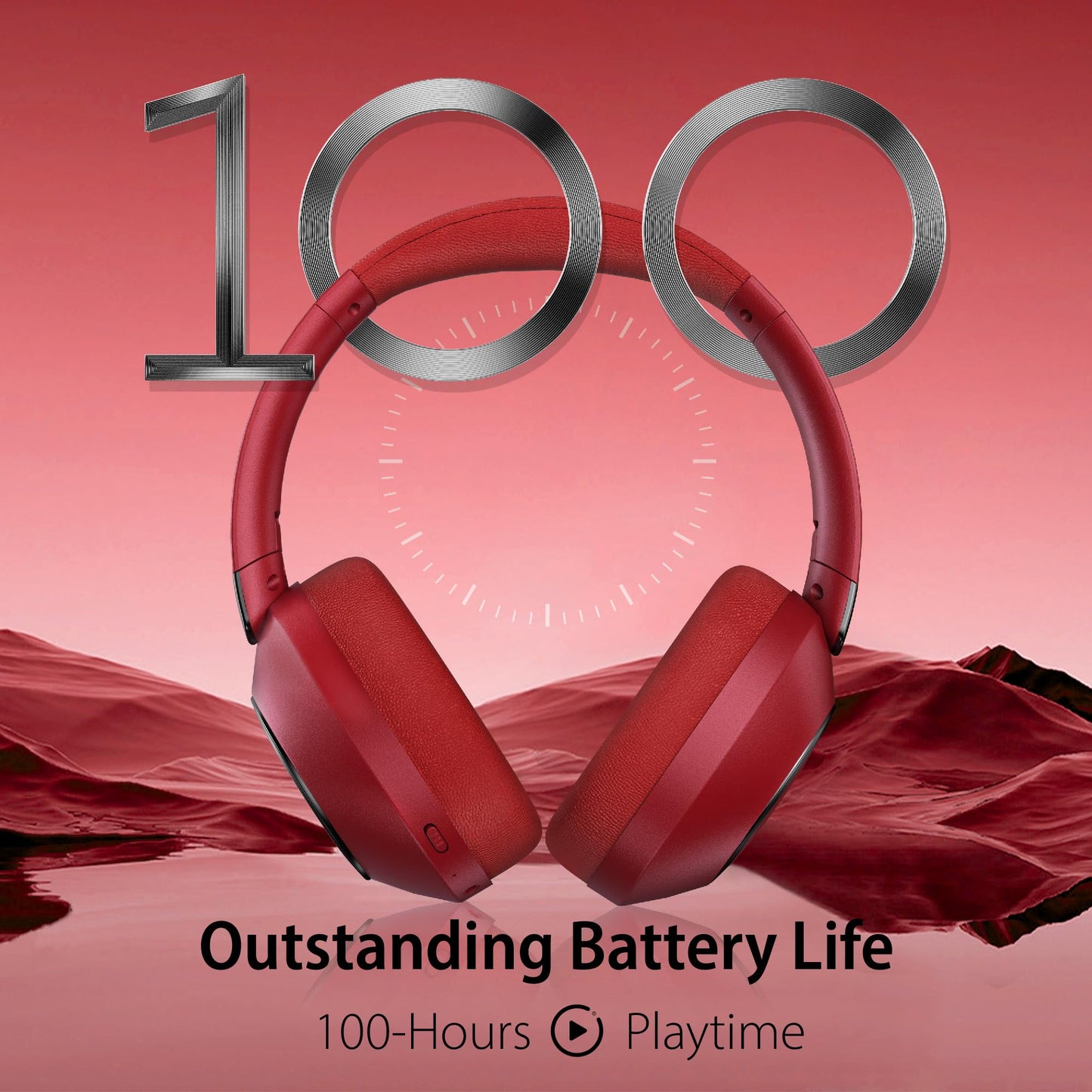 Active Noise Cancelling Bluetooth Over-ear Headphones, 100H Playtime with Microphone
