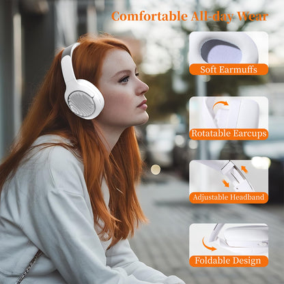 Active Noise Cancelling Bluetooth Over-ear Headphones, 100H Playtime with Microphone