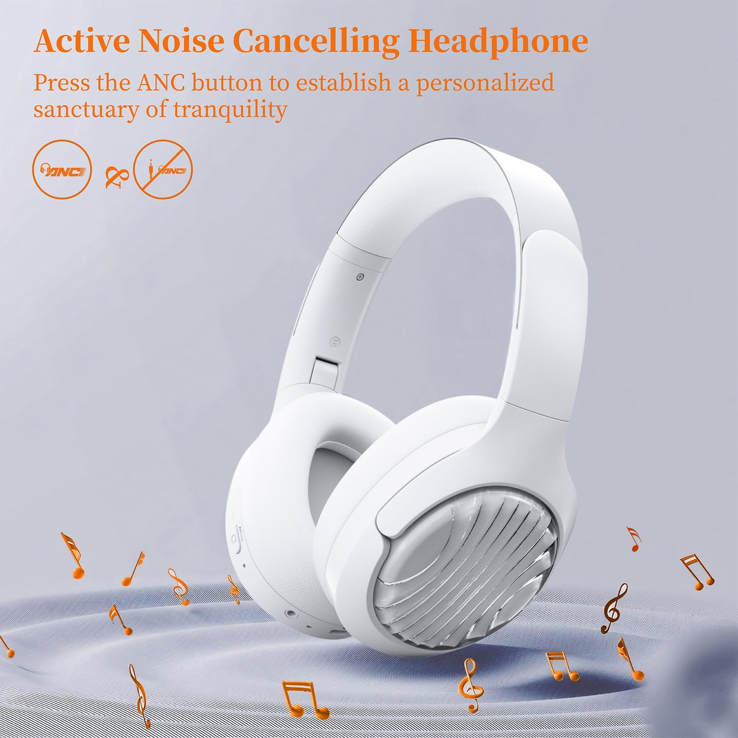 Active Noise Cancelling Bluetooth Over-ear Headphones, 100H Playtime with Microphone