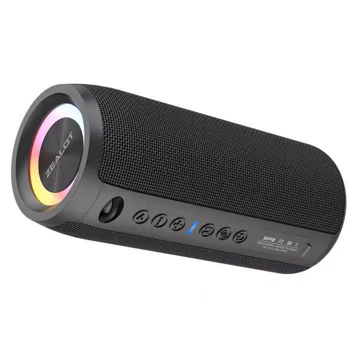 Black Zealot Bluetooth speaker with RGB lighting on a white background