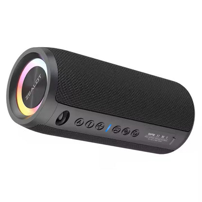 Black Zealot Bluetooth speaker with RGB lighting on a white background