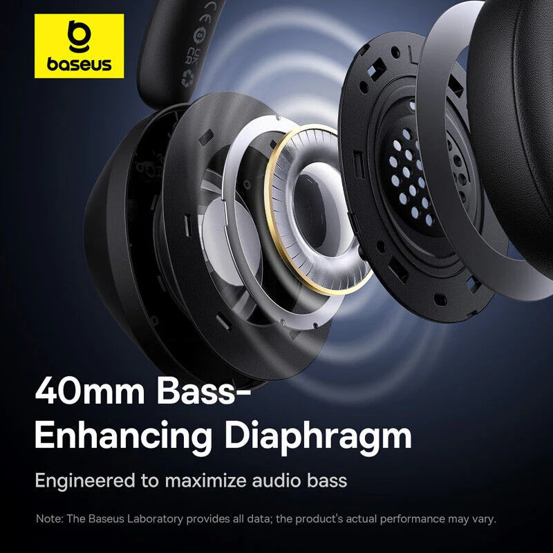 Baseus Noise Cancelling Foldable Wireless Over-Ear Headphones  Bluetooth 5.3 40H