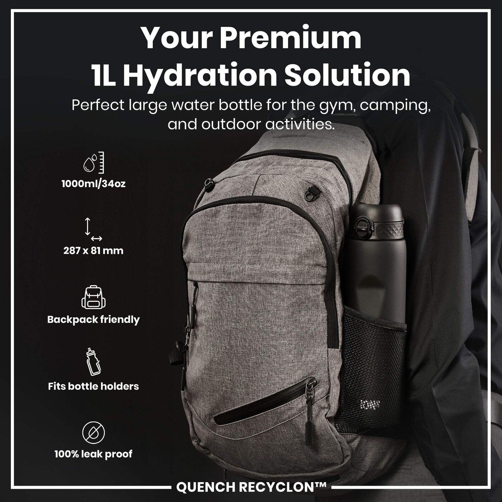 Ion8 hydration bottle with smooth-flow spout and flip-top lid