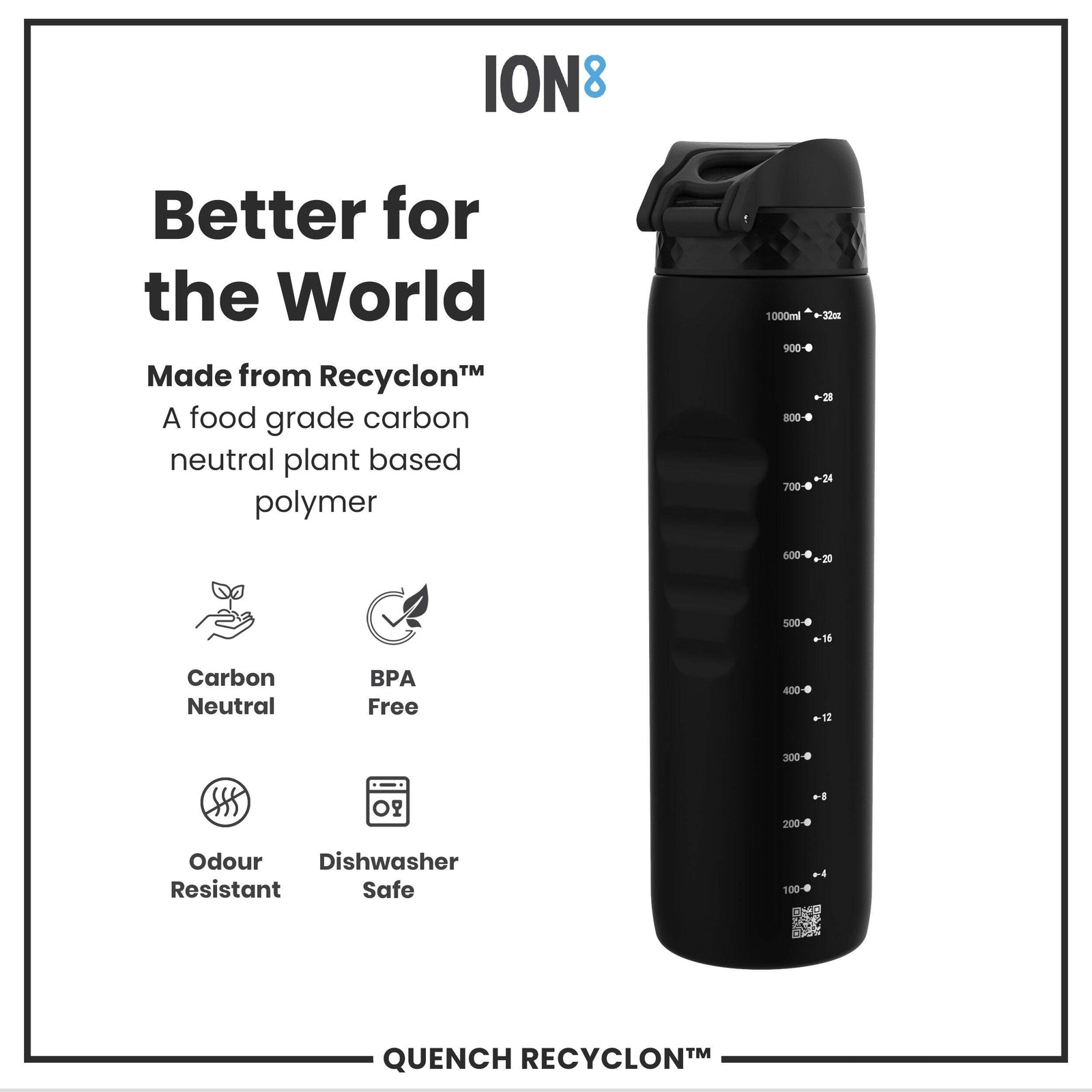 Ion8 Recyclon bottle made from 100% recycled and recyclable material
