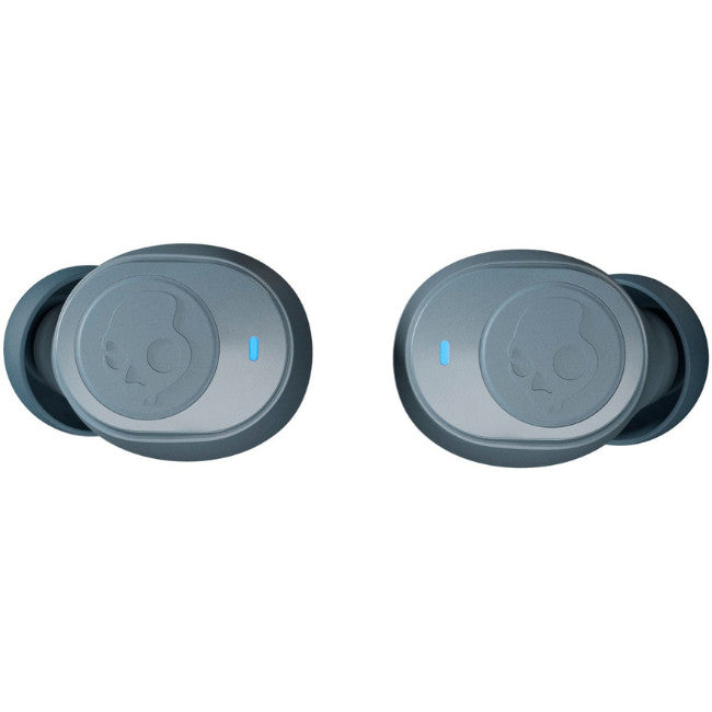 Jib True earbuds and case with water droplets, illustrating water resistance