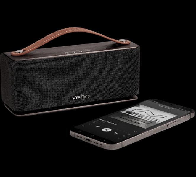 Black Veho MR-8 retro Bluetooth speaker with TWS and multi-link pairing support